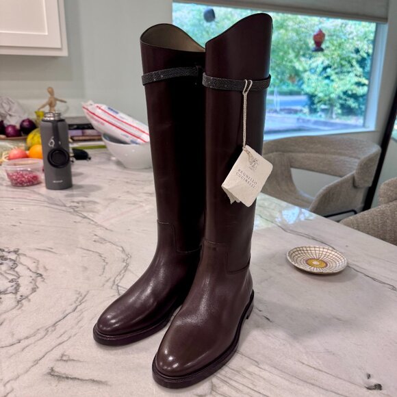 Brunello Cucinelli brown Leather Equestrian Riding Boots 36 - Picture 1 of 15